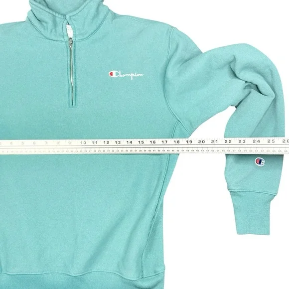 Champion Sweater Mens Small 1/4 Zip Pullover Sweatshirt Teal Green Reverse Weave - Picture 6 of 6